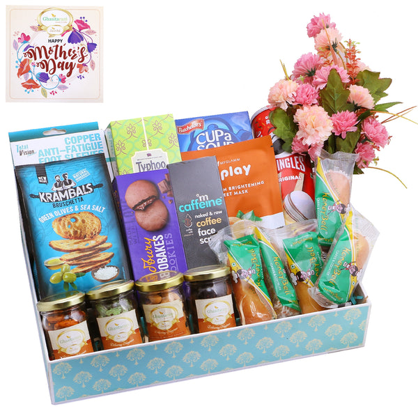 Blue Hamper Tray with Flowers