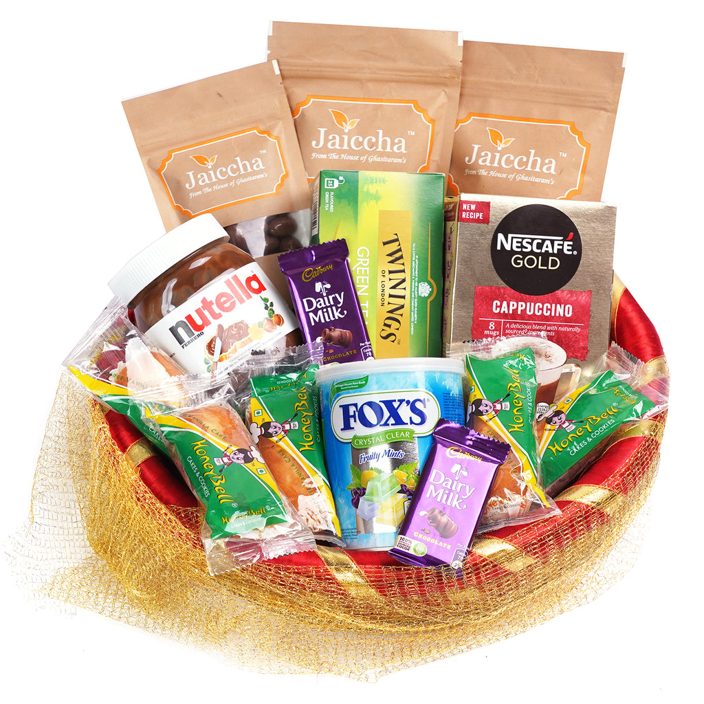 Mothers Day Gifts-Golden Net Basket Hamper of 20 Goodies