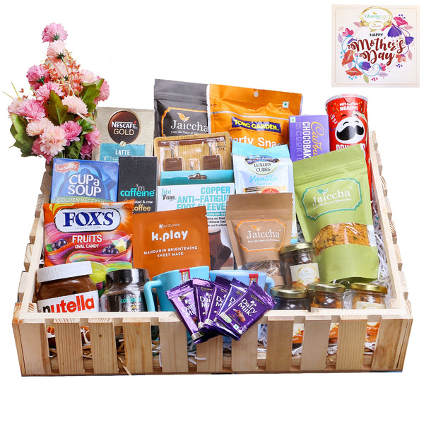 Jumbo Basket of 30 goodies with flowers