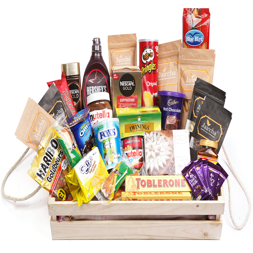 Mothers Day Gifts-Jumbo Wooden Basket Hamper of 40 Goodies