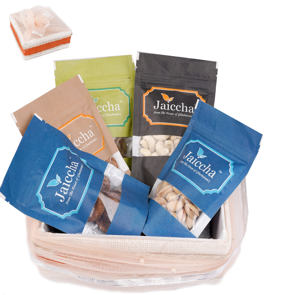 Mothers Day Gifts-Shaded Jute Potli with 5 Dryfruits 500 gms