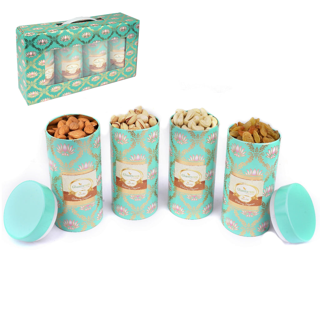 Mothers Day Gifts-Lotus Box 4 dryfruits Tin Jars 