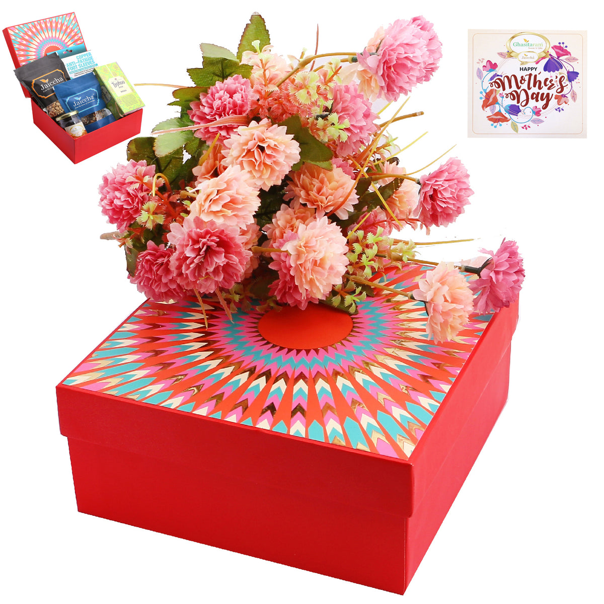Red Hamper Healthy Box with Flowers