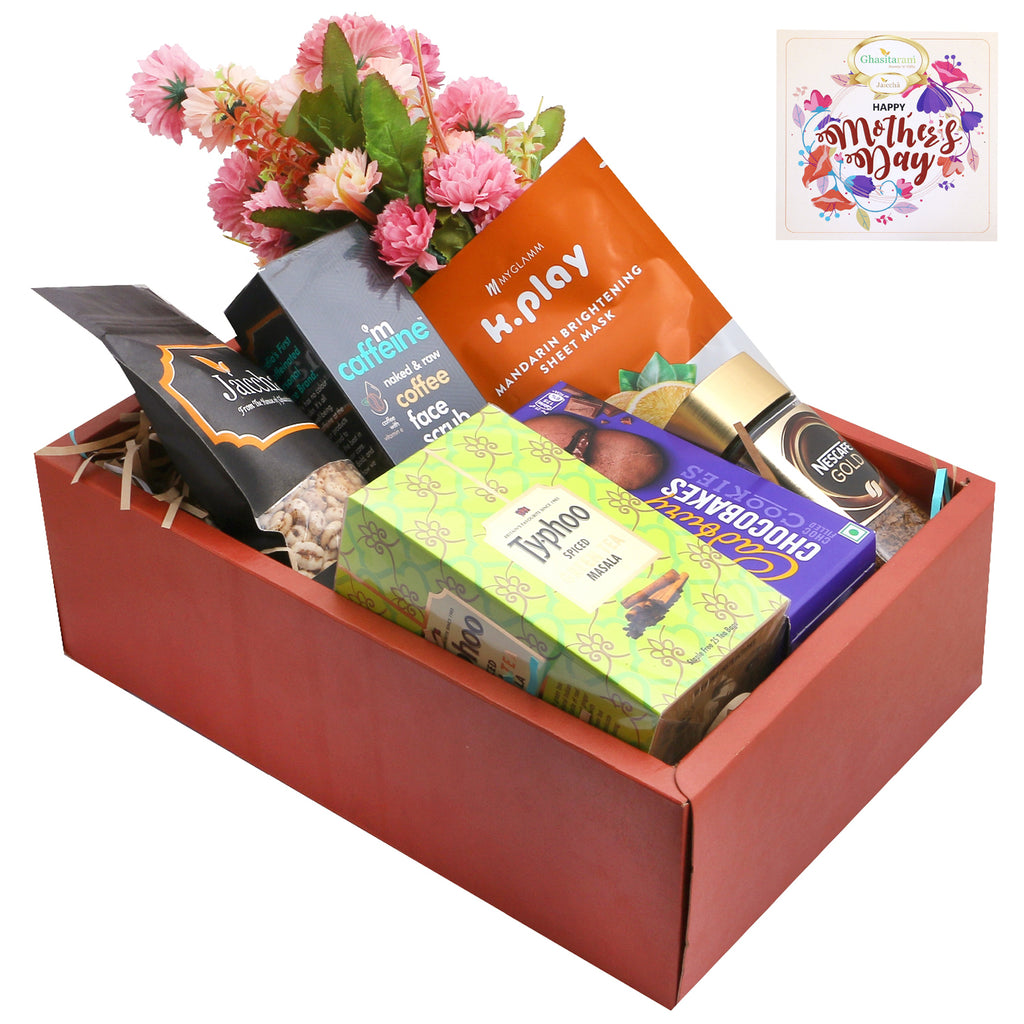 Mothers Day Rust Hamper Box with Flowers