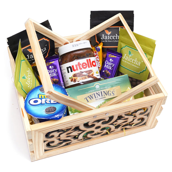 Mothers Day Gifts-Wooden Laser Handle Basket of 11 Goodies