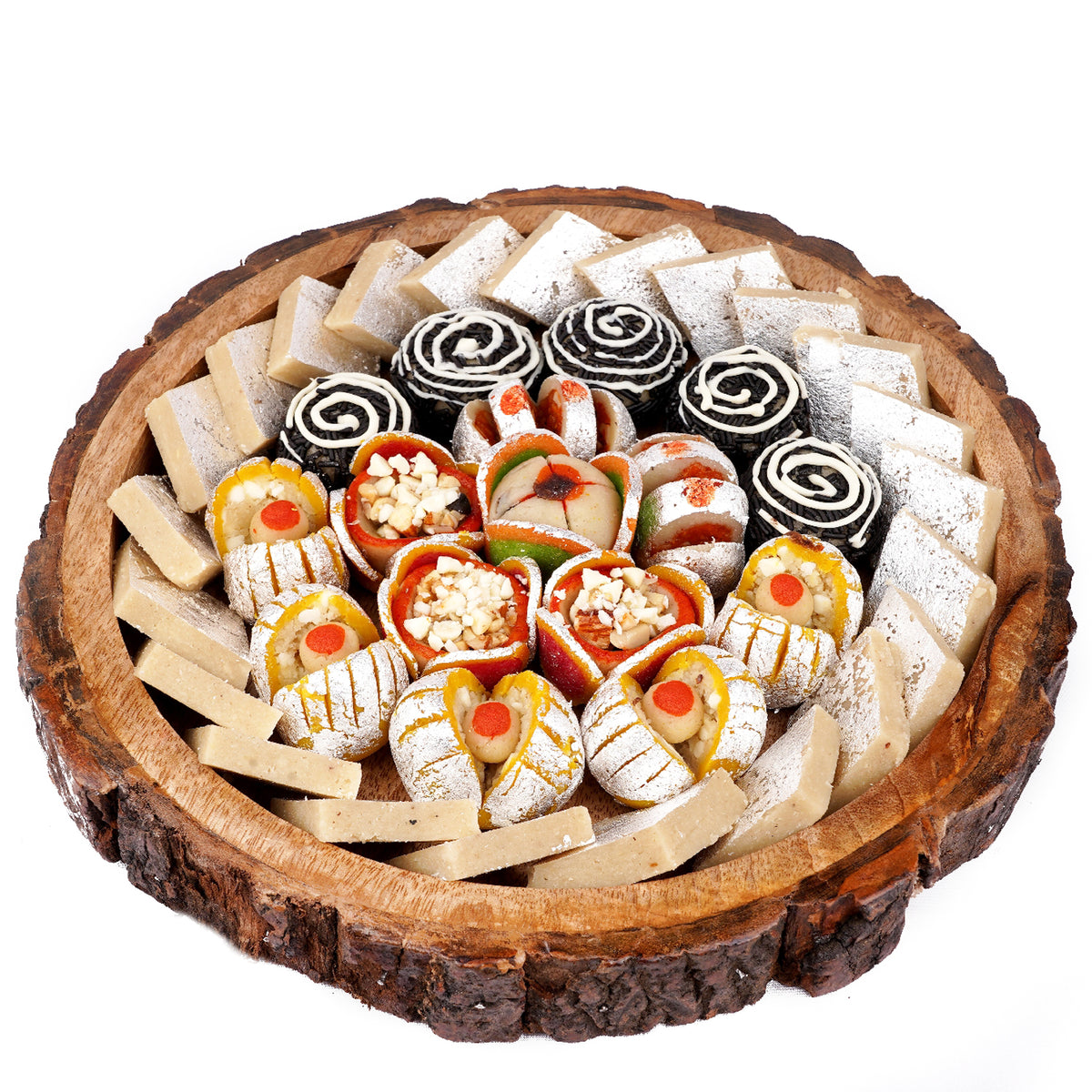 Mothers Day Sweets-Log Platter of Dryfruit Sweets with Kaju Katli