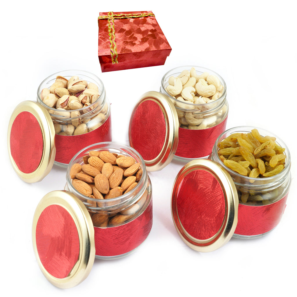 Mothers Day Gifts-Red 4 Jars Dryfruit Box