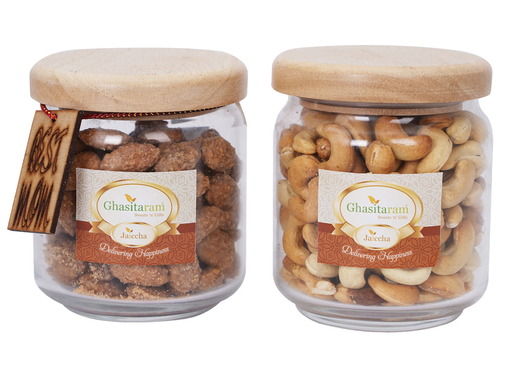 Mothers Day-Roasted Almonds and Roasted Cashew Jars with tags