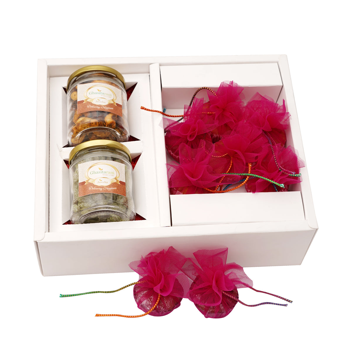 Mothers Day-White Box of Cakes, Mixed Dryfruit, Paan Raisins Jar