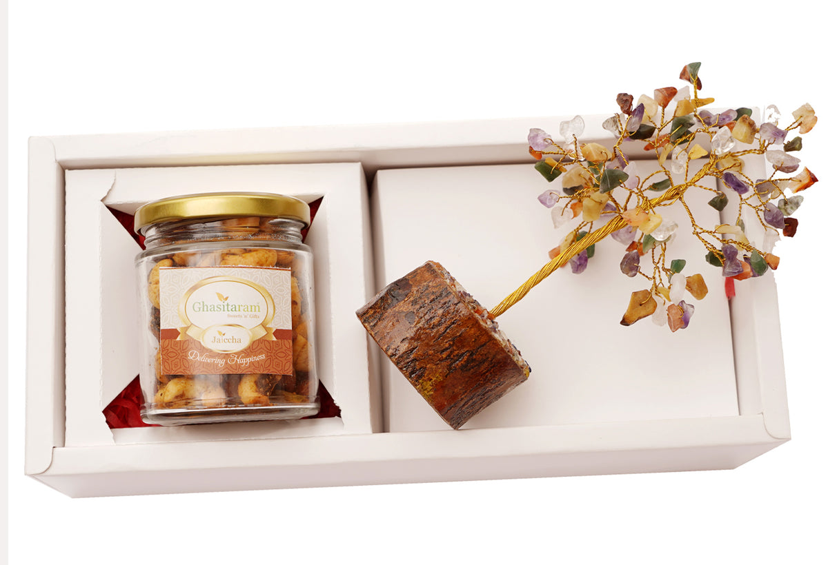 Mothers Day-White Box of Goodluck Tree and Mix Dryfruit Jar