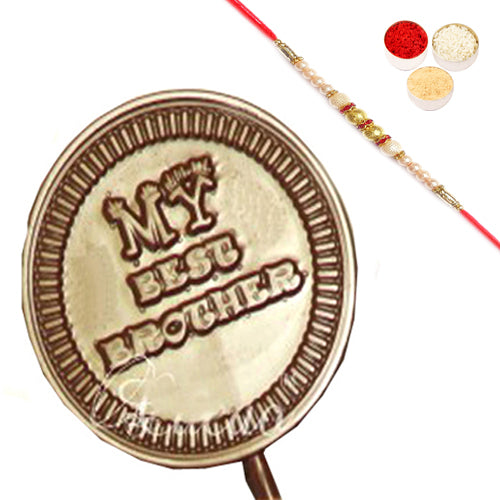 Set of 4  Best Brother Chocolate  Lollies with Pearl Rakhi