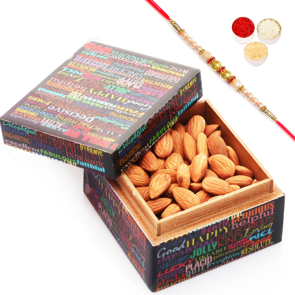 Rakhi Dryfruits- Ideal Brother Almond Box with Pearl Rakhi