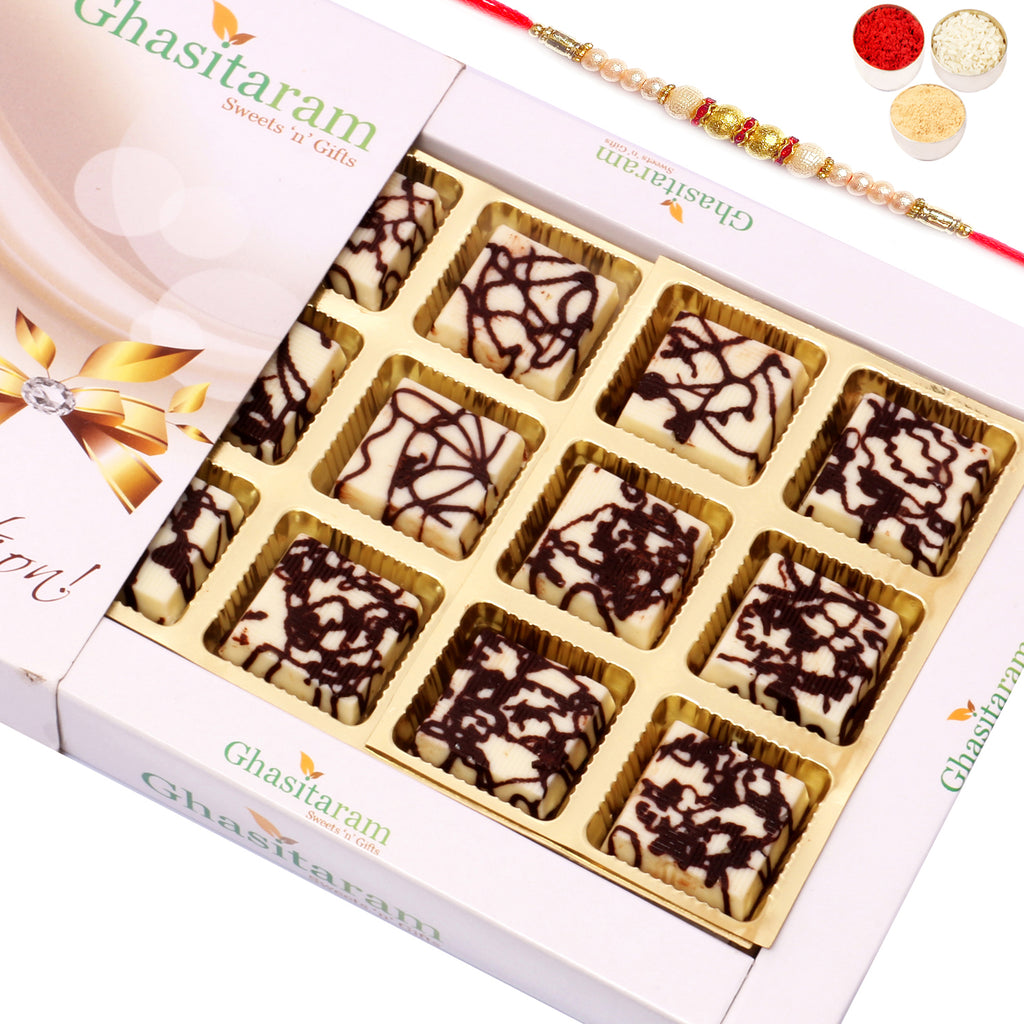 Marble Chocolate Box (12 pcs) with Pearl Rakhi