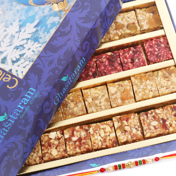 Natural Fruit Assorted Sugarfree Sweets 800 gms with Pearl Beads Rakhi