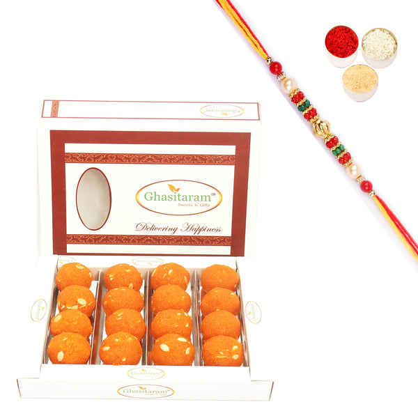 Sugarfree Motichoor Ladoo Box 400 gms with Pearl Beads Rakhi