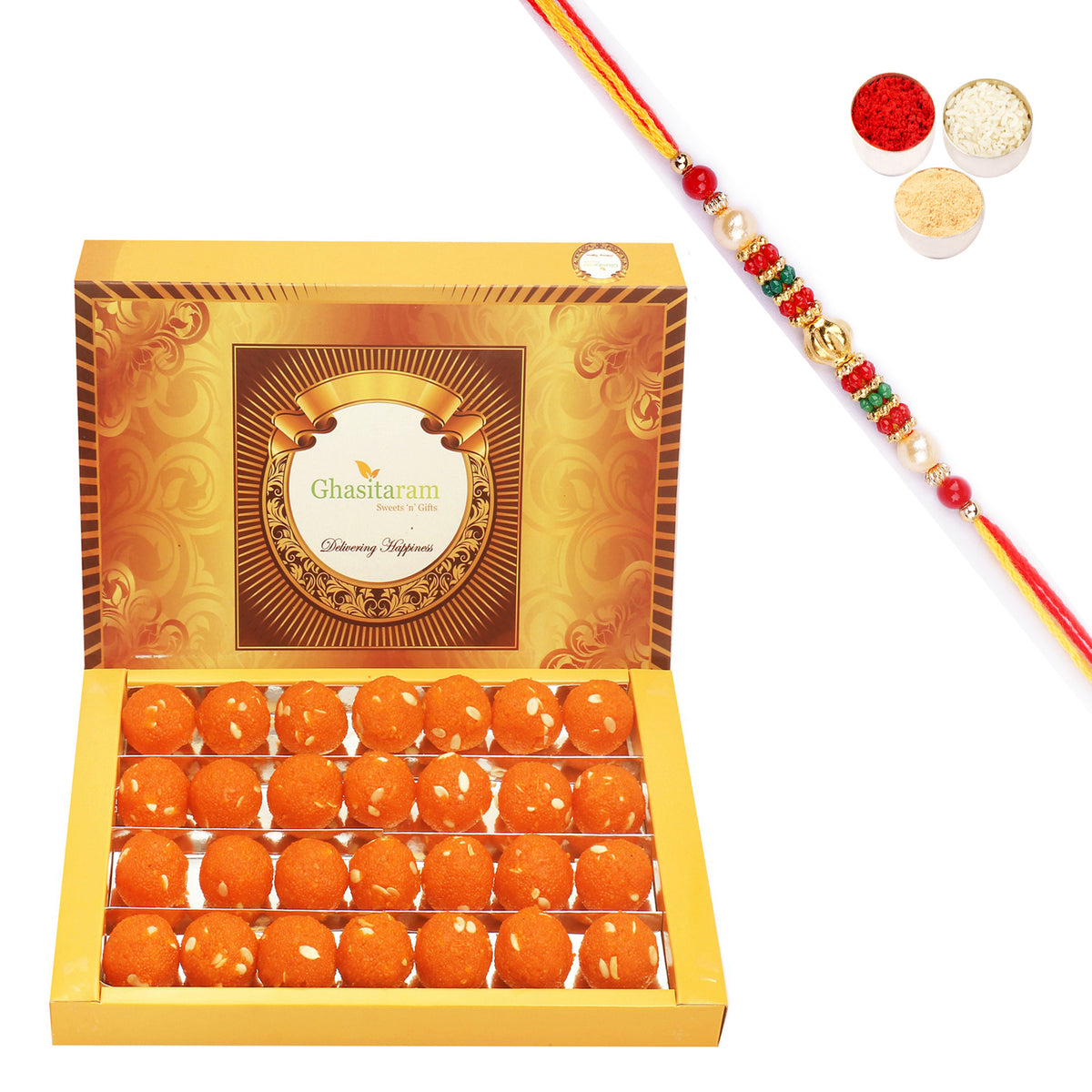 Sugarfree Motichoor Ladoo Box 800 gms With Pearl Beads Rakhi