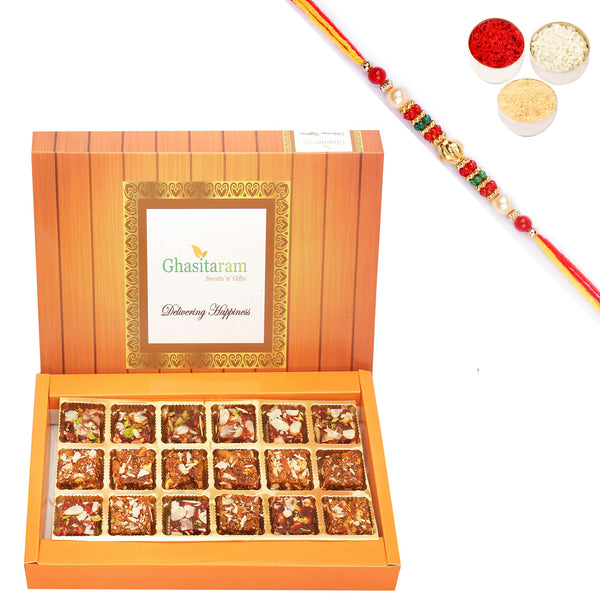 Sugarfree Sweets - Ghasitarams Natural Sugarfree Mix 400 gms with Pearl Beads Rakhi