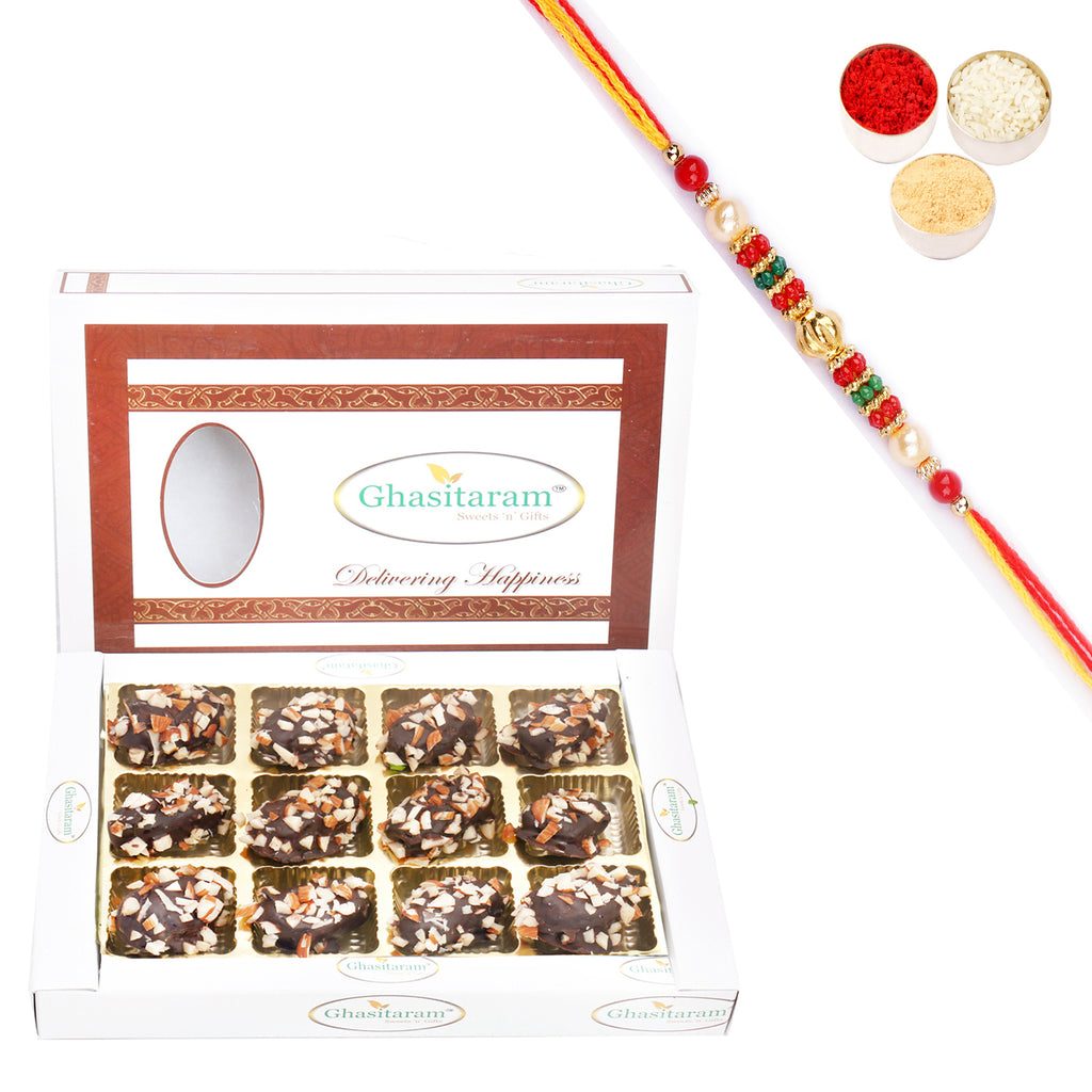 Choco Dates  in White Box with Beads Rakhi