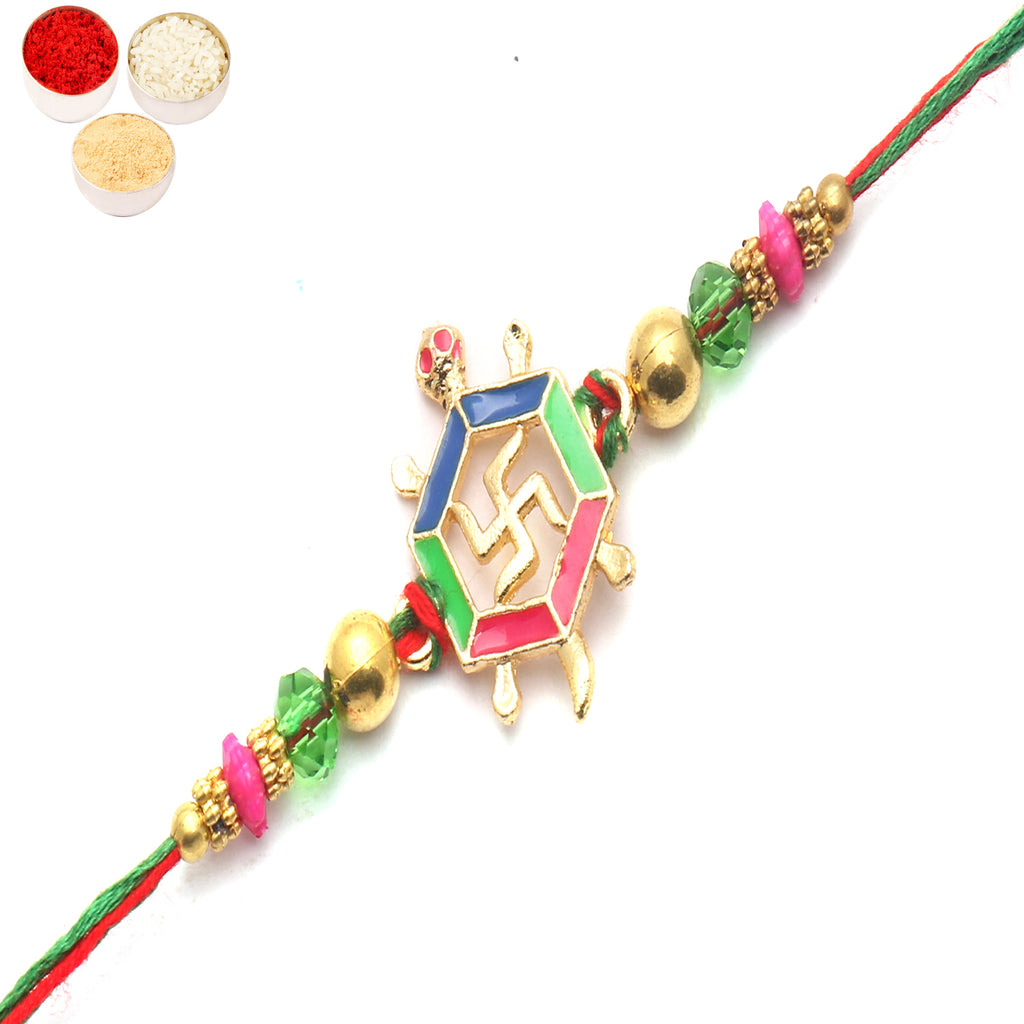 Rakhis Online USA-Blessings of The Divine Power for my Brother Rakhi with 6 pc Mewa Bites box