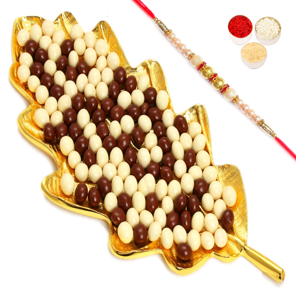 Gold Leaf Nutties Platter with Pearl Rakhi