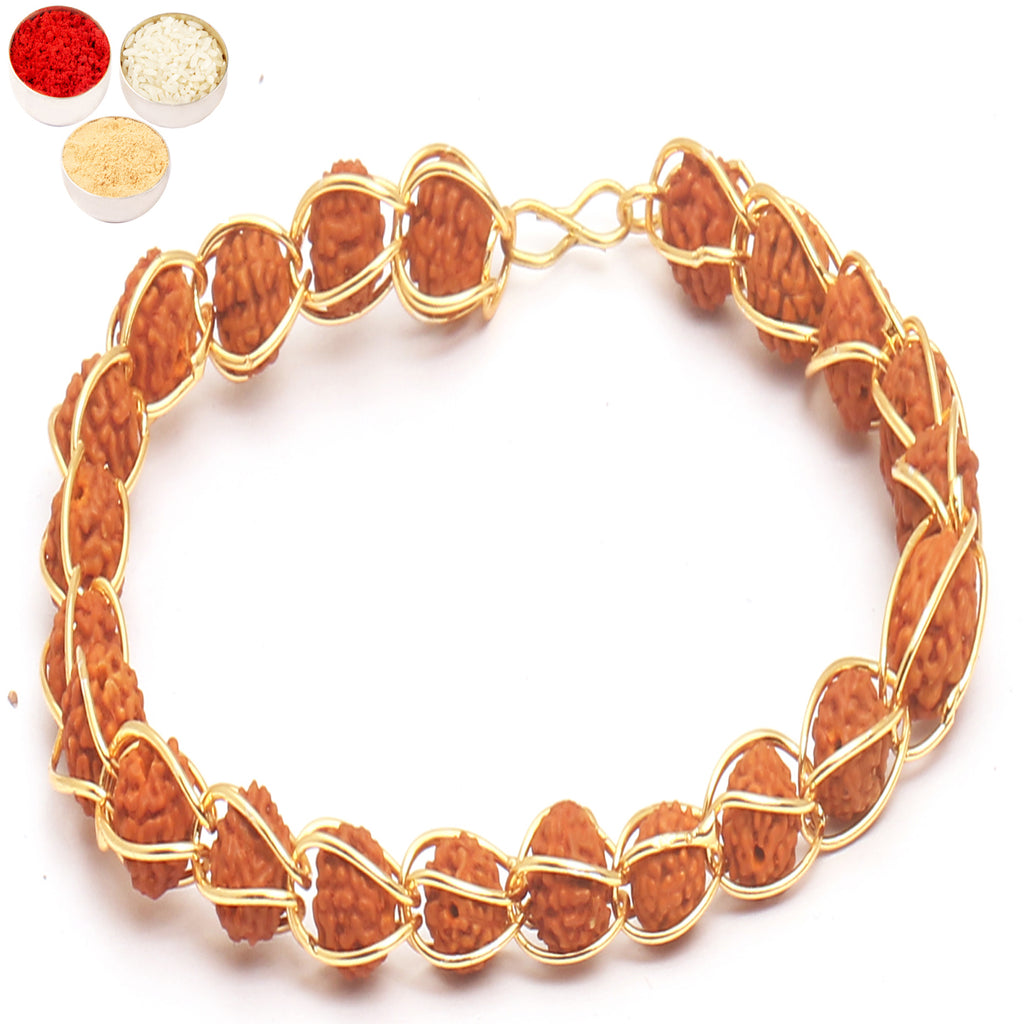 Rakhis Online USA- Set of 2 - 1406 Elegant rudraksh Bracelet  with 6 pc Mewa Bites box