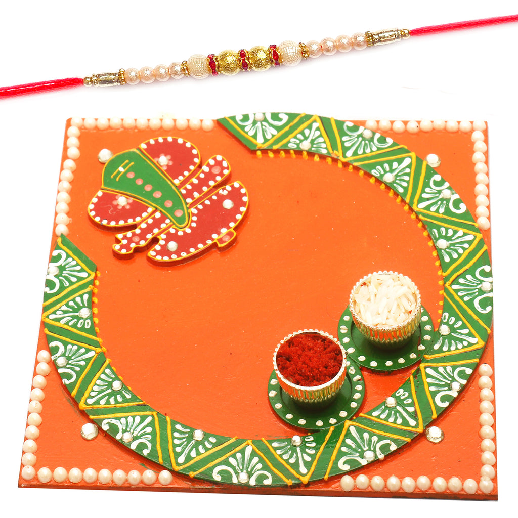 Rakhi Pooja Thalis- Siddhi Vinayak Pooja Thali with Pearl Rakhi 