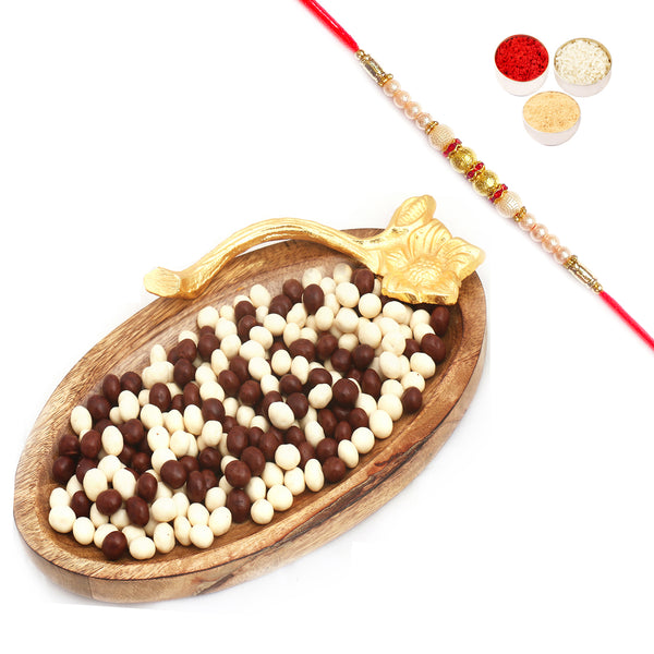Wooden Nutties Platter with Pearl Rakhi