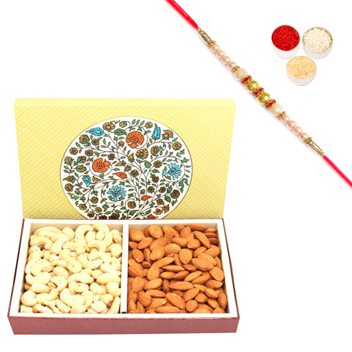 2 Part Eco Almonds Cashews  Box with Pearl Rakhi