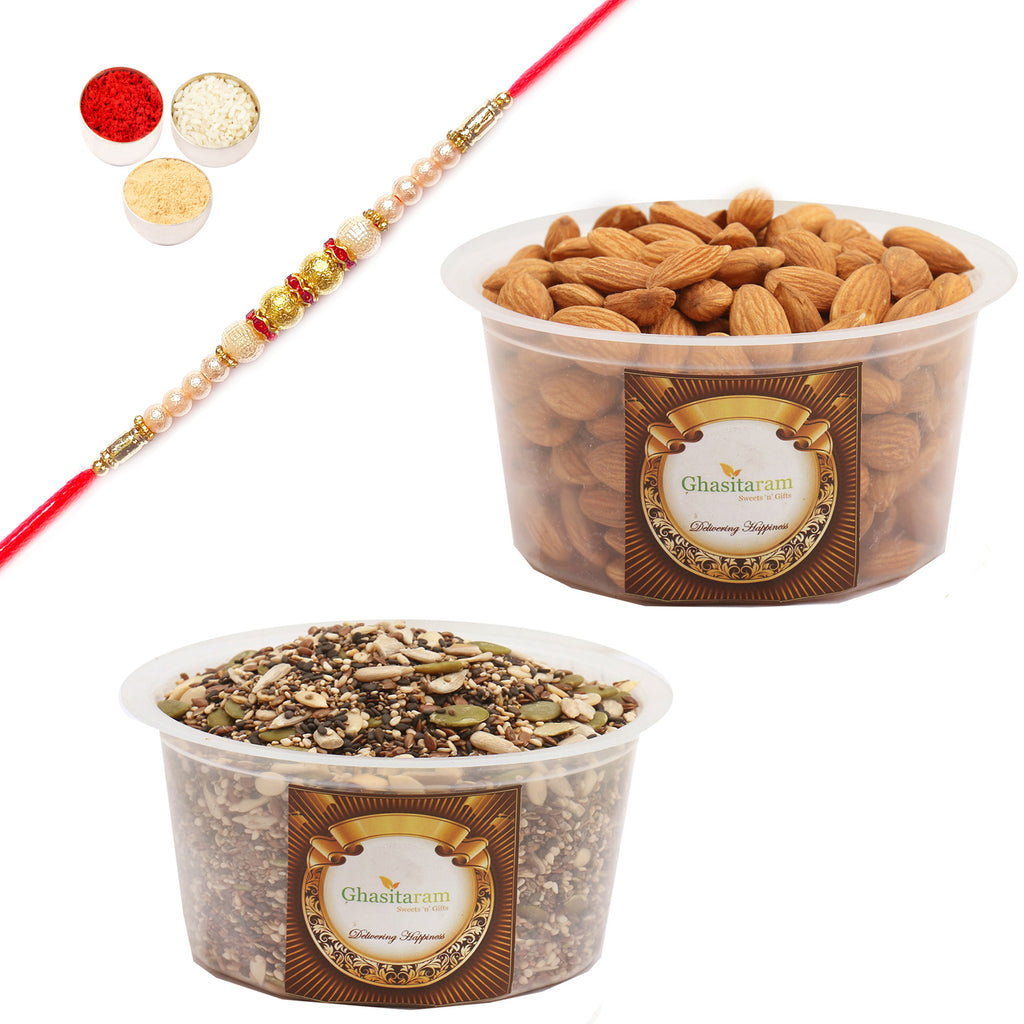 Almonds and Healthy Seeds Mix with Pearl Rakhi
