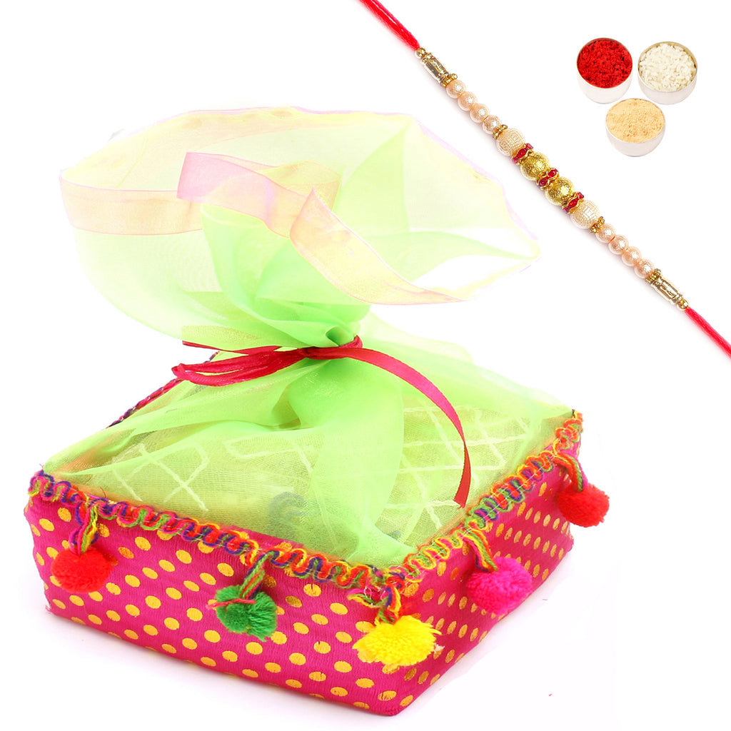 Colourful Nutties Pouch with Pearl Rakhi