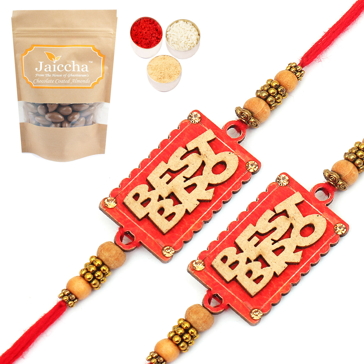CU0003- Set of 2  Best Bro Rakhi with Chocolate Coated Almonds 200 gms