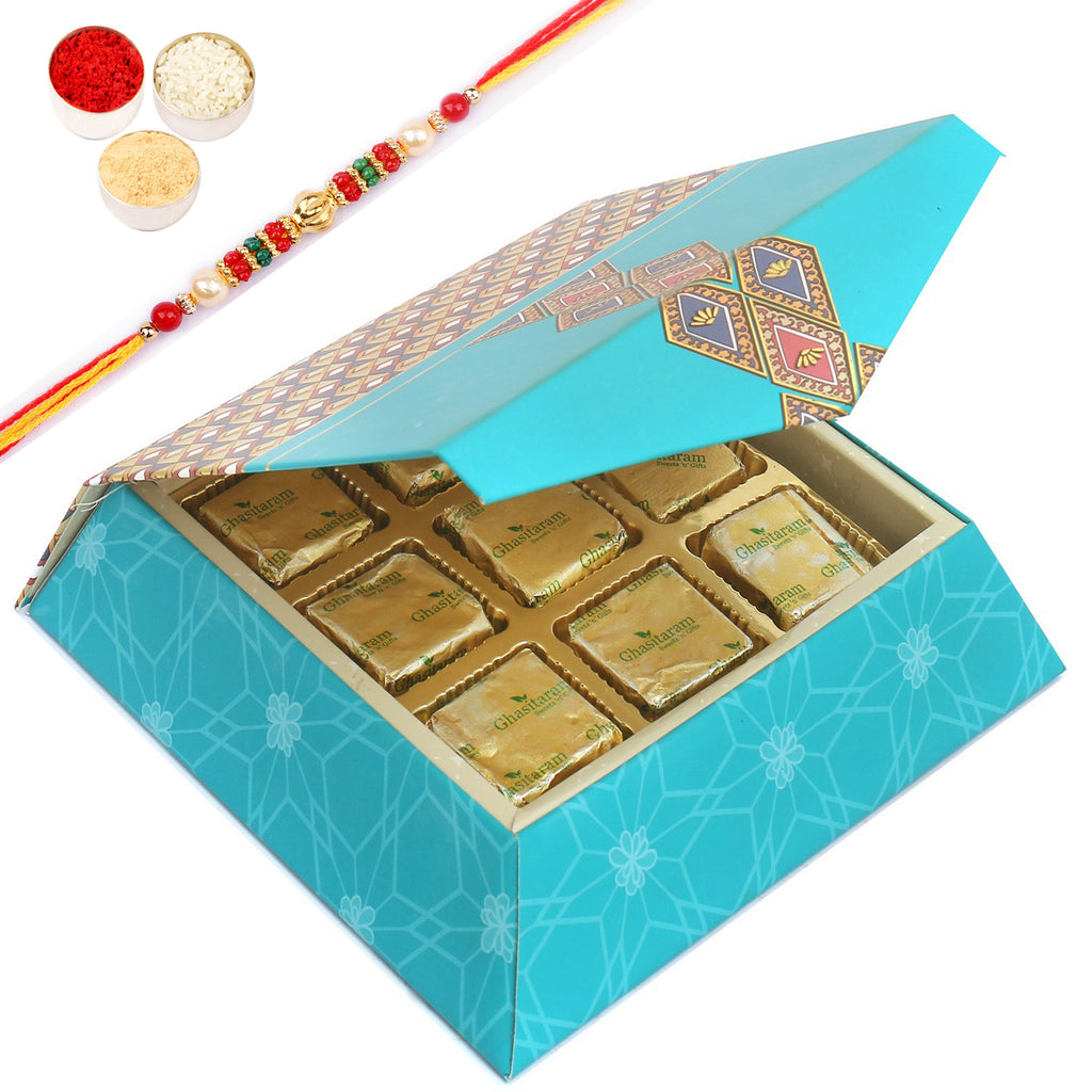 9 pcs Mewa Bites SQ Box with Pearl Beads Rakhi