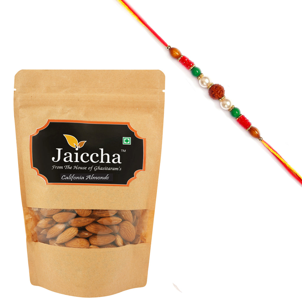 American/ Califonia Almonds 200 gms in Brown Paper Pouch with Rudraksh Rakhi