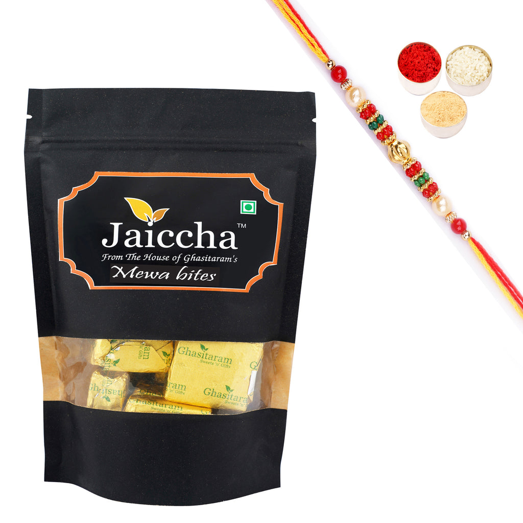 Mewa bites 800 gms  in Black Paper Pouch with Beads  Rakhi
