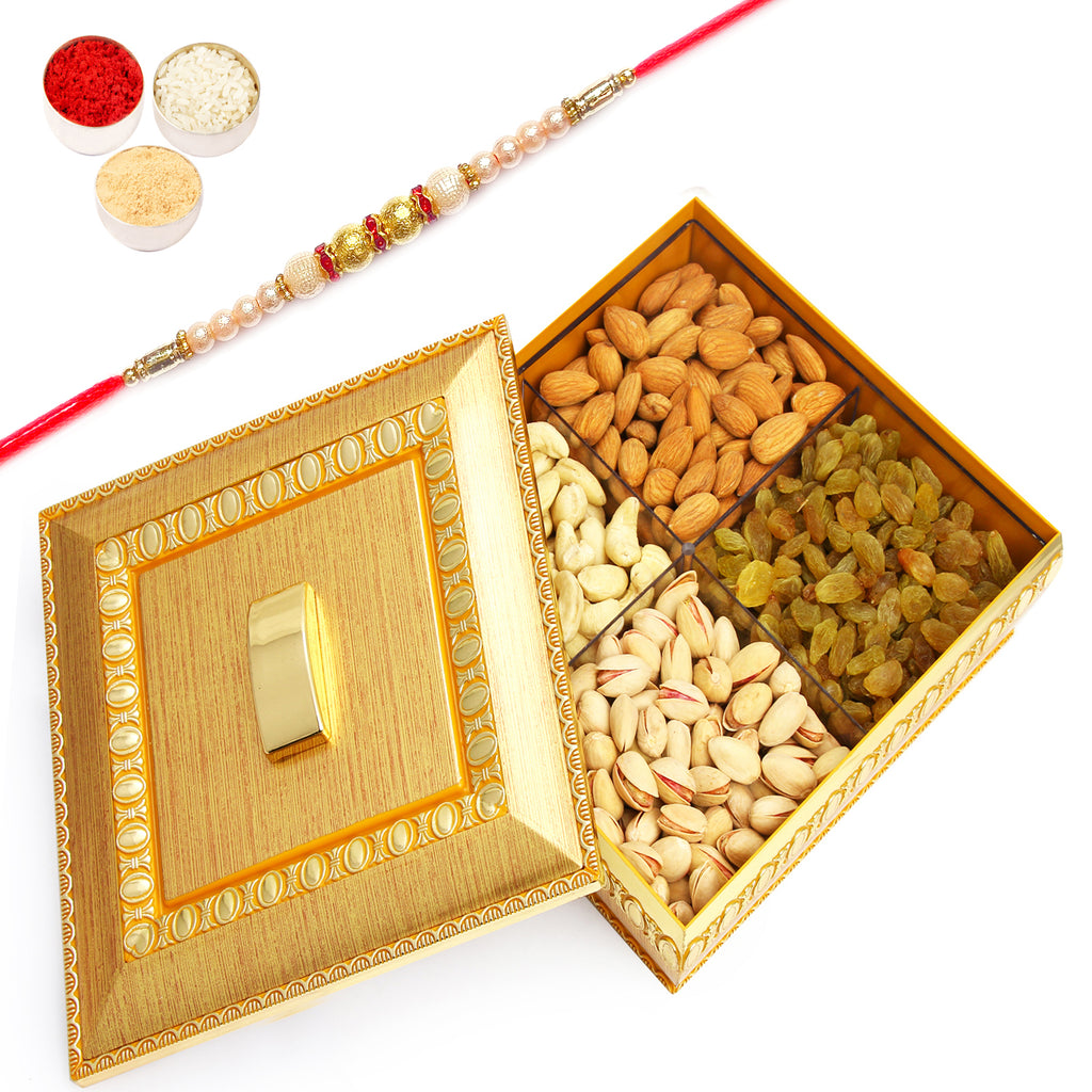 Rajwadi Multipurpose Dryfruit Box with Pearl Rakhi