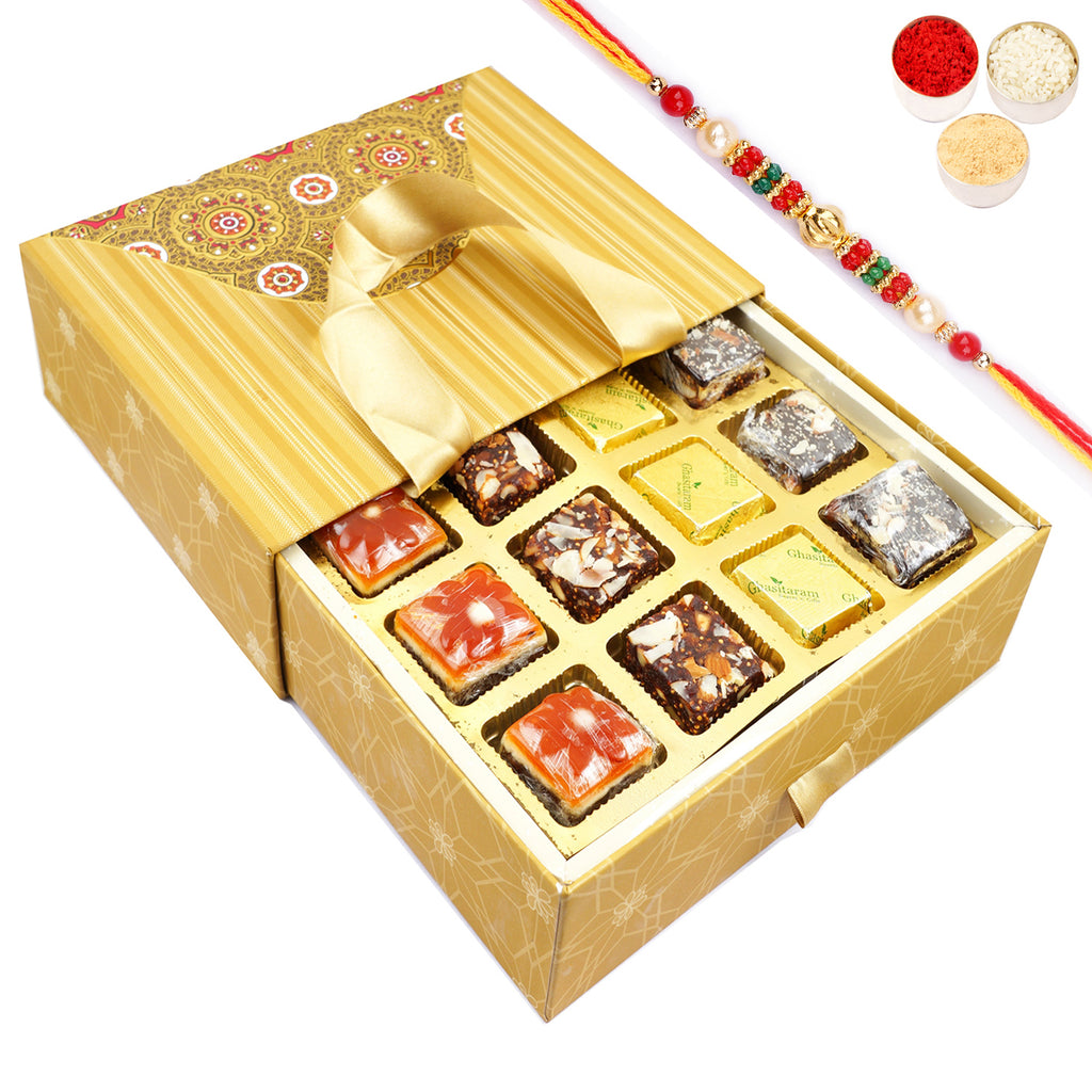 Bag box with Assorted Bites with Pearl Beads Rakhi
