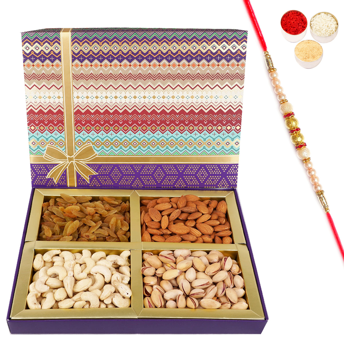 Rakhi Gifts-Fruit n Nut Dryfruit Box 400 gms with Pearl Rakhi