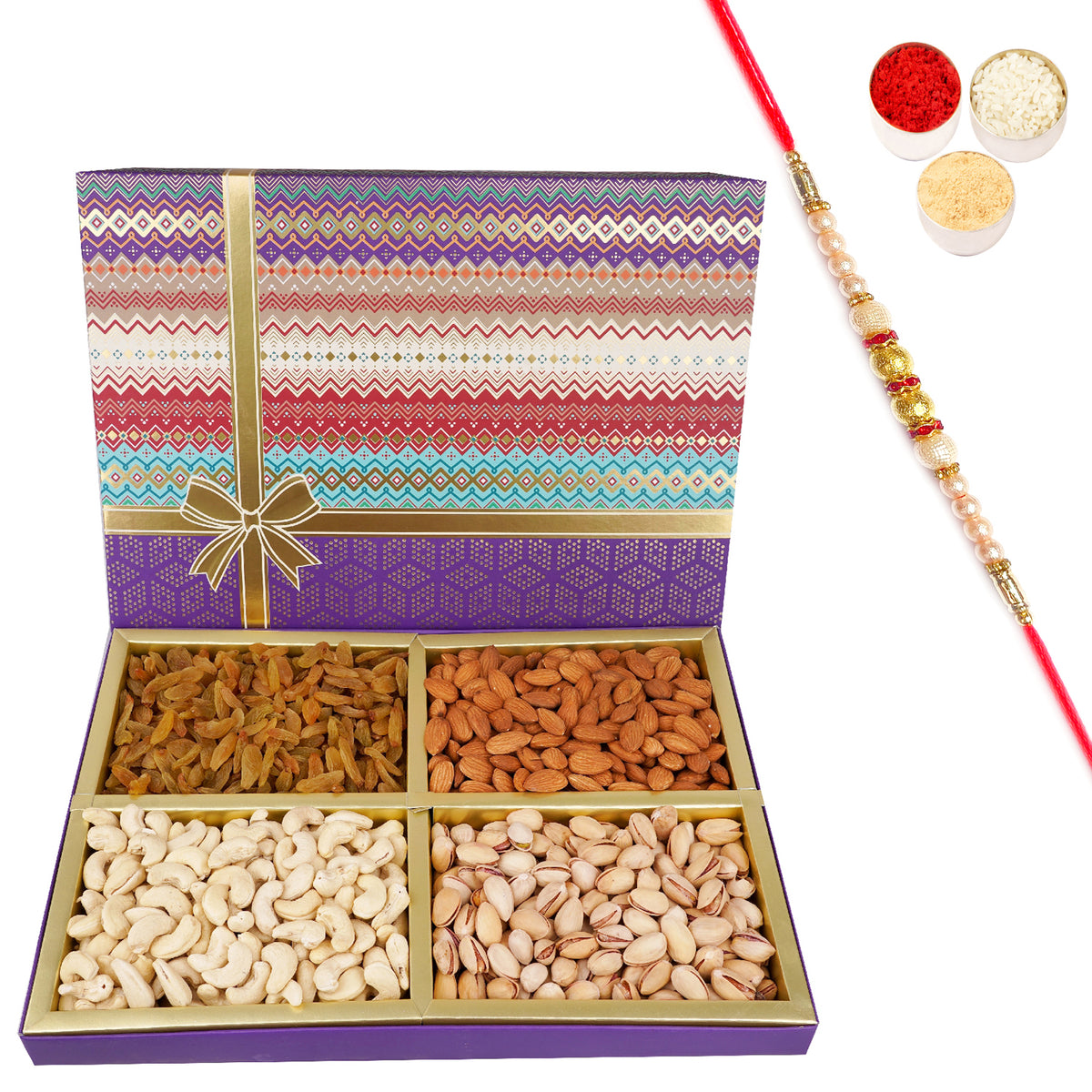 Rakhi Gifts-Fruit n Nut Dryfruit Box 800 gms with Pearl Rakhi