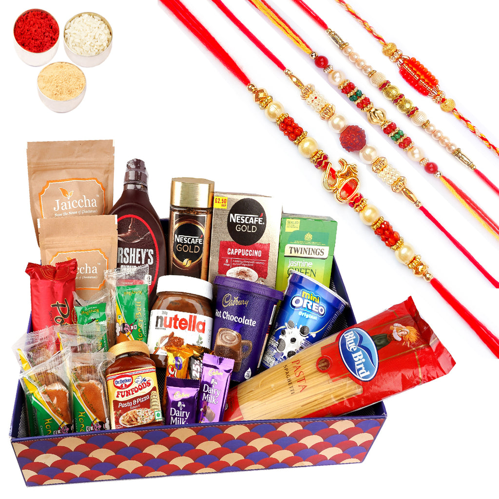Rakhi Gifts-Scallop tray Big of 27 Goodies with 5 Rakhis