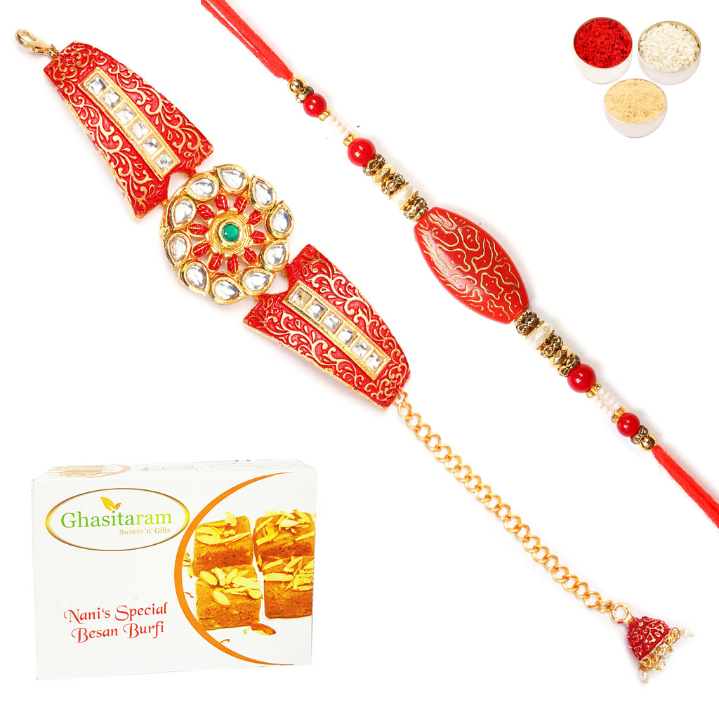 Amazon.com: Eximious India Rakhi For Brother and Bhabhi Traditional Silver  Lumba Designer Fancy Bracelet on Rakshabandhan Traditional (Design 1,  Brass) : Clothing, Shoes & Jewelry