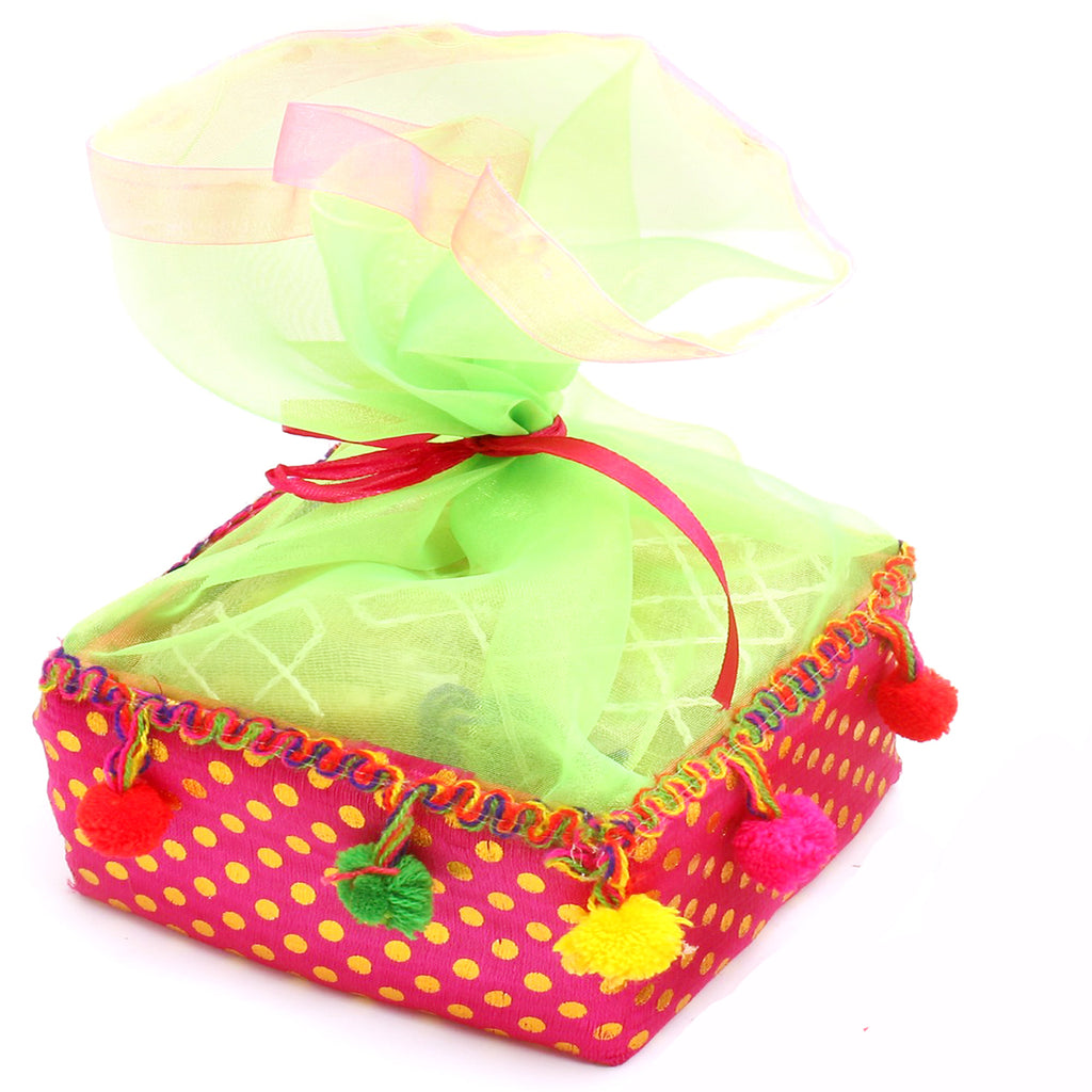 Rakhi Gifts-Coulurful pouch of Channa Laddoos 