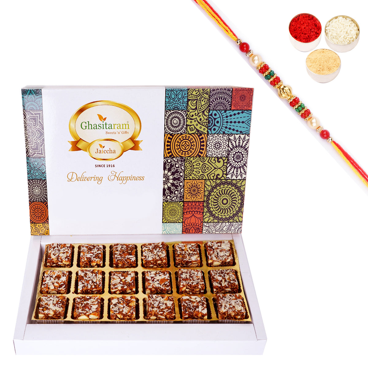 Sugarfree Anjeer Bites 18 pcs with Pearl Beads Rakhi