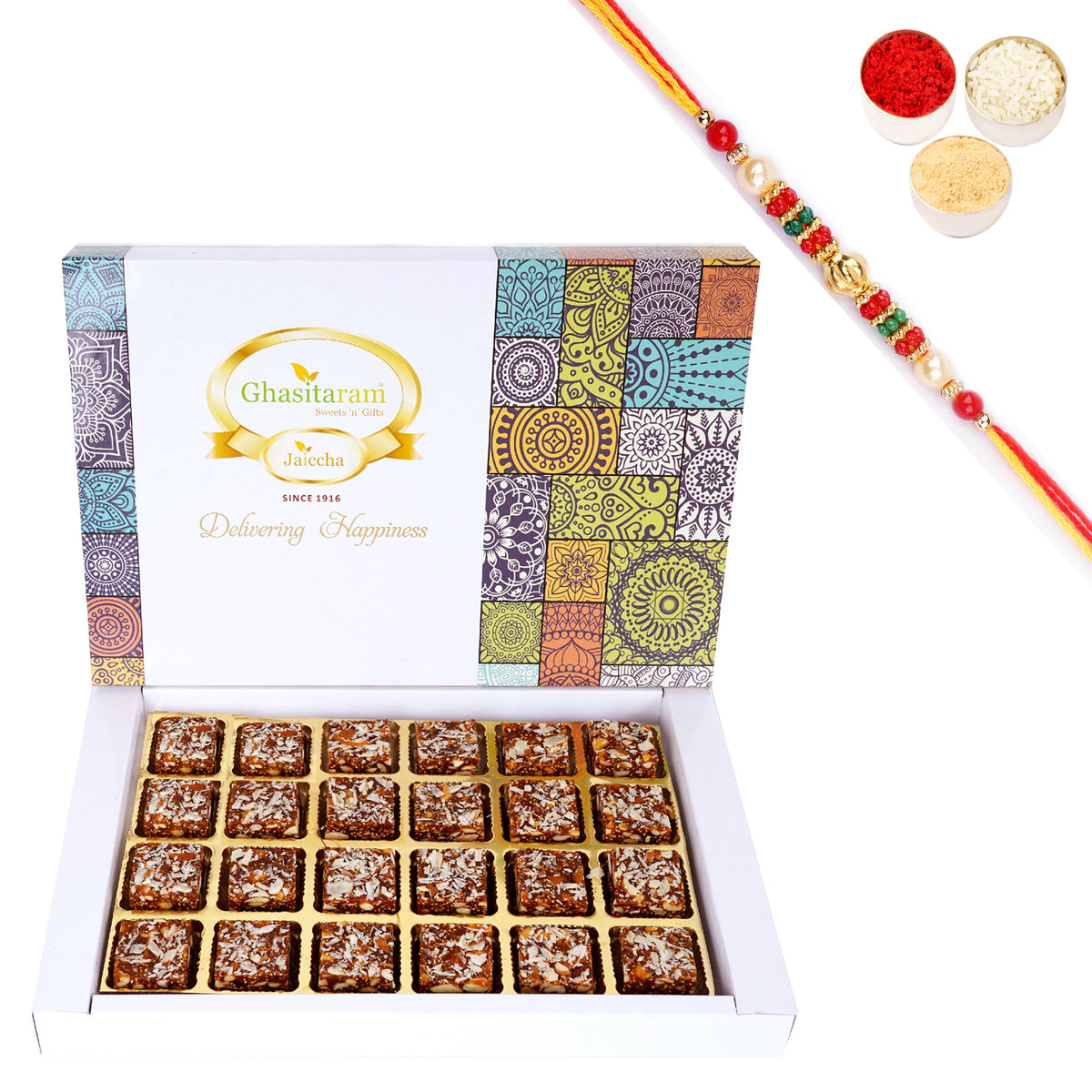 Sugarfree Anjeer Bites 24 pcs with Pearl Beads Rakhi
