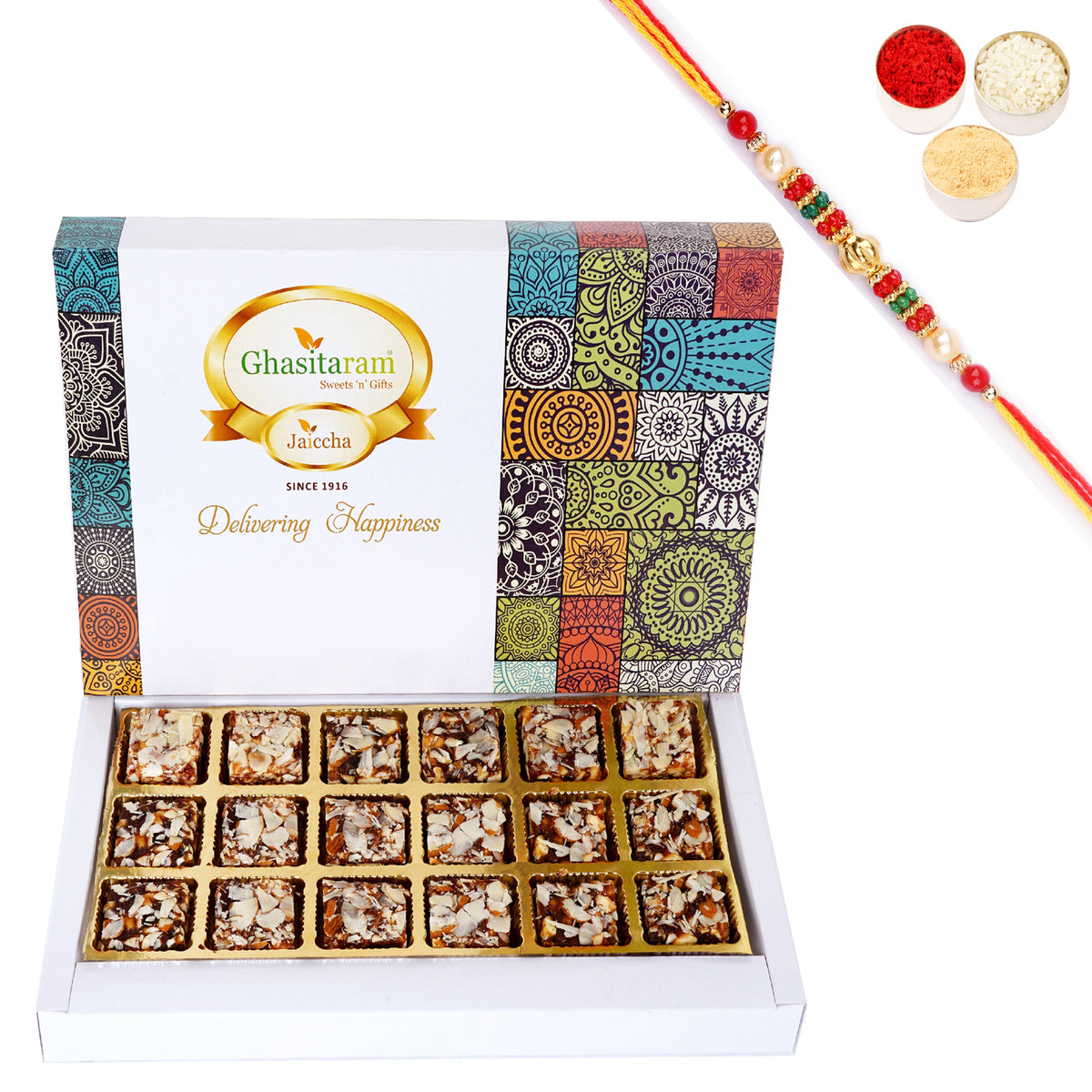Sugarfree Cranberry Bites 18 pcs with Pearl Beads Rakhi
