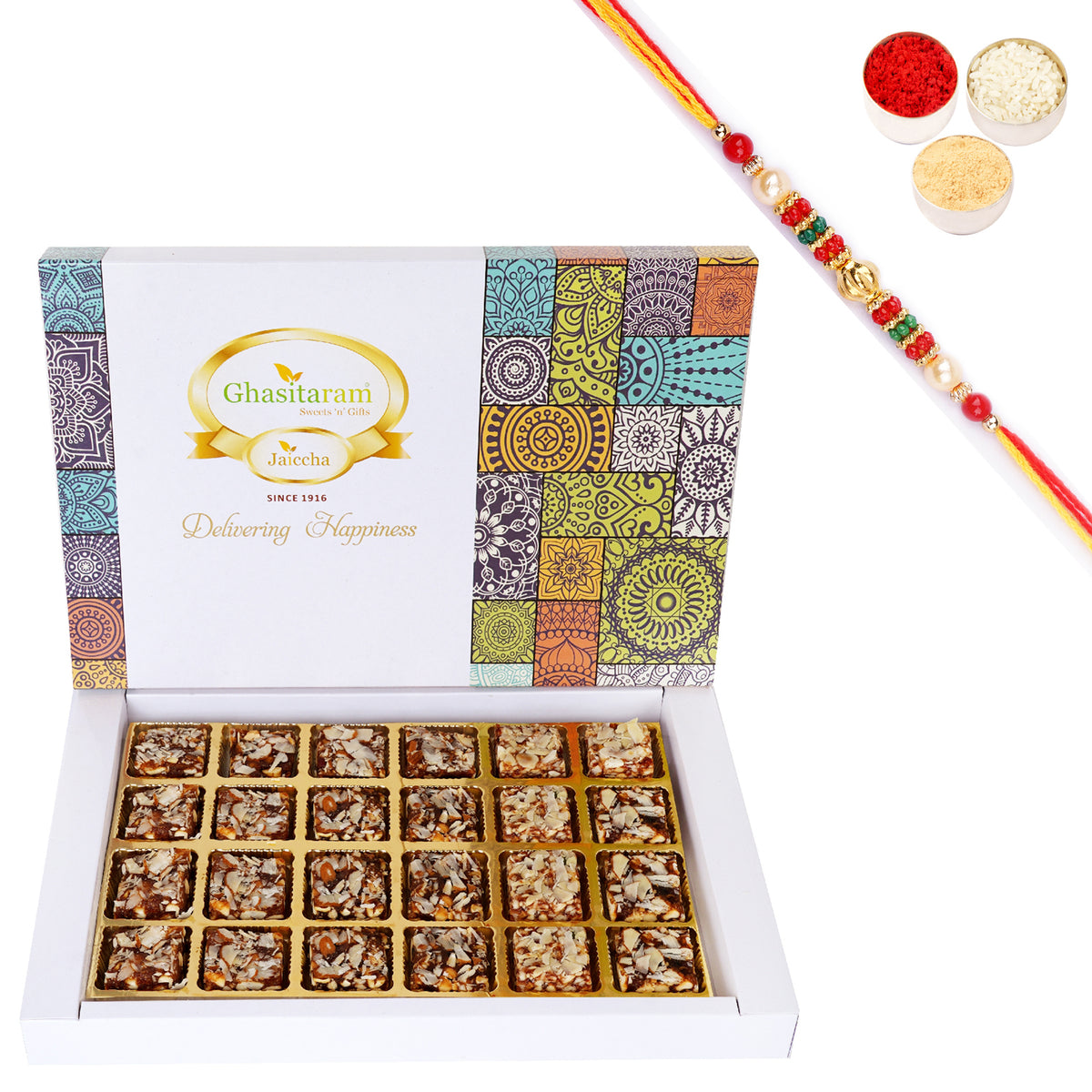 Sugarfree Cranberry Bites 24 pcs with Pearl Beads Rakhi