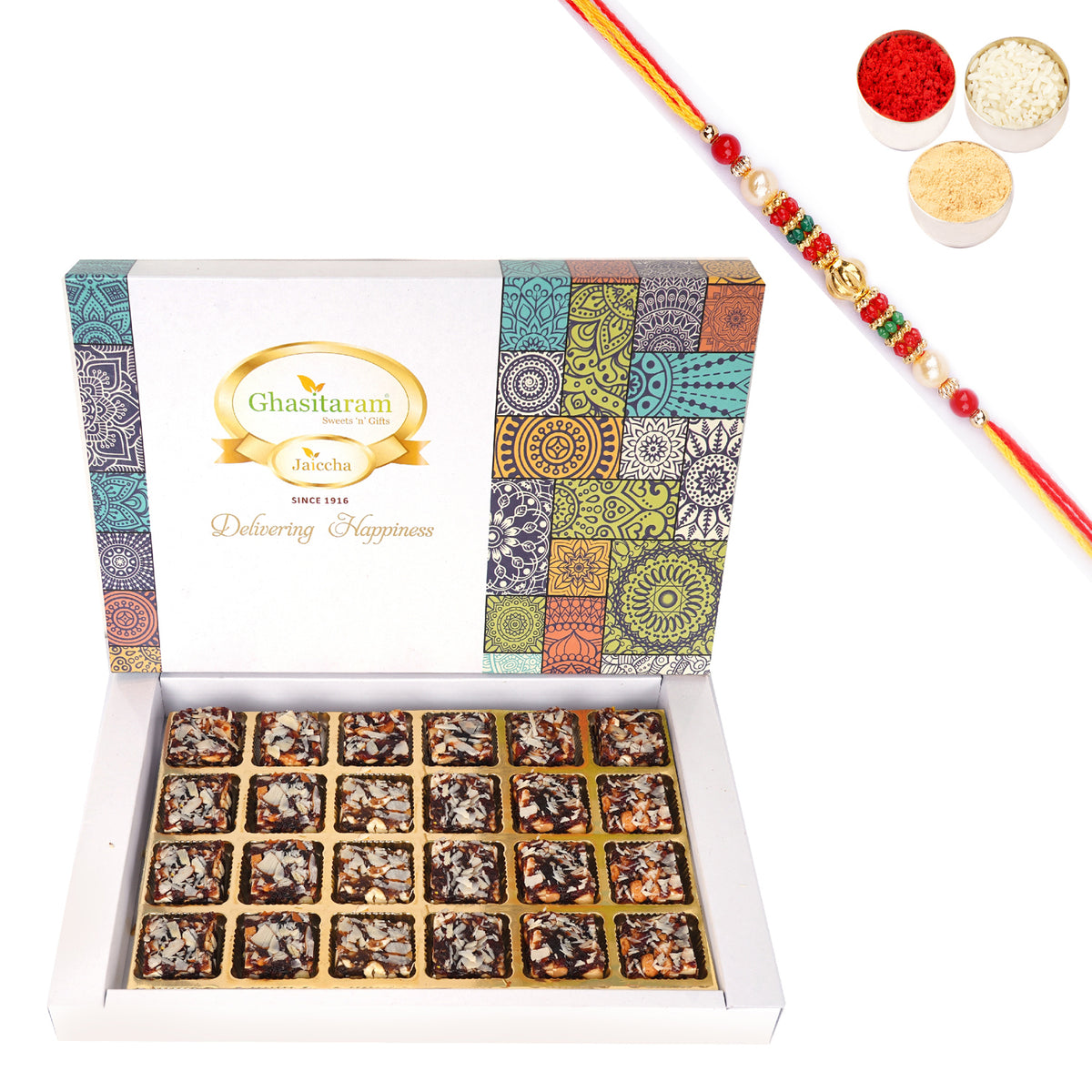 Sugarfree Khajoor Bites 24 pcs with Pearl Beads Rakhi