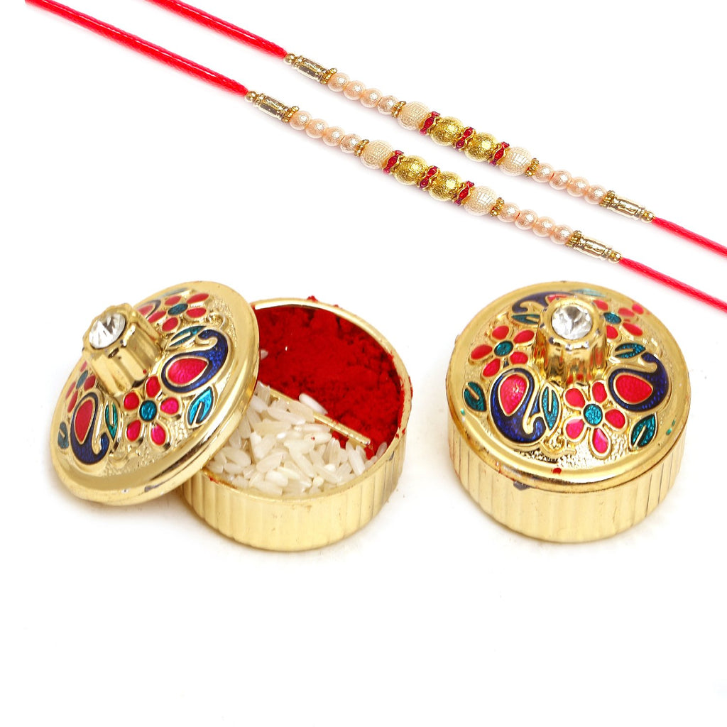 Set of 2 YCA-10 Tika Chawal Containers With 2 Pearl rakhis
