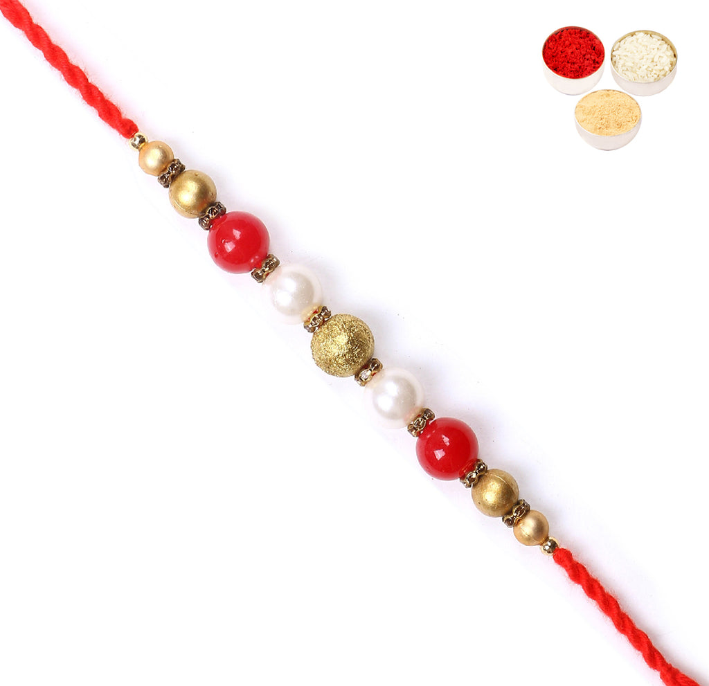 Rakhis Online USA-7615 Pearl Rakhi For my Brother only with 6 pc Mewa Bites box