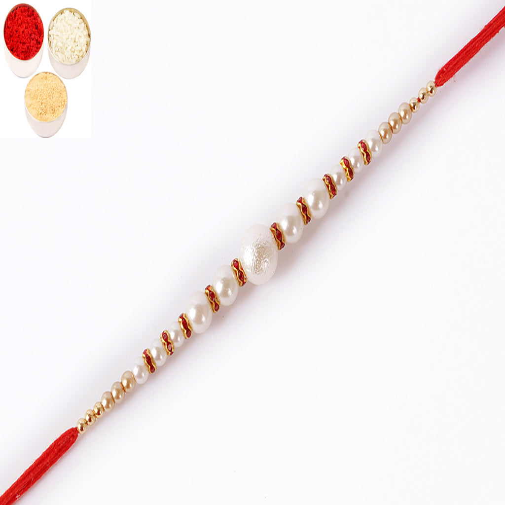 Rakhis Online USA-7736 Pearl Rakhi For my Brother only with 6 pc Mewa Bites box