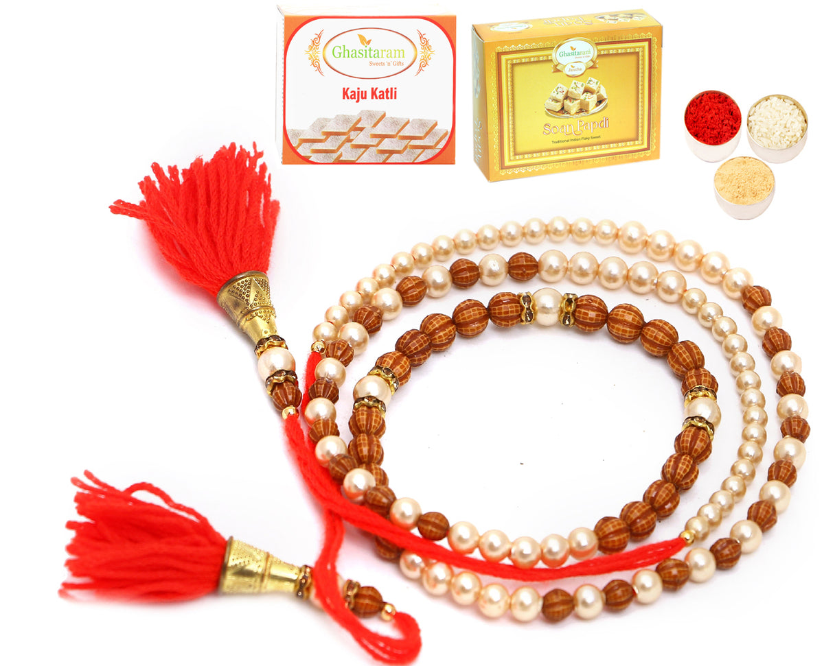 Rakhi for Brother Rakhis Online - 612 Premium Rakhi Bracelet with 200 gms of Kaju katli and 200 gms of Soan Papdi 